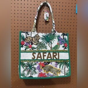 America And Beyond Bead Embellished Safari Tote Bag